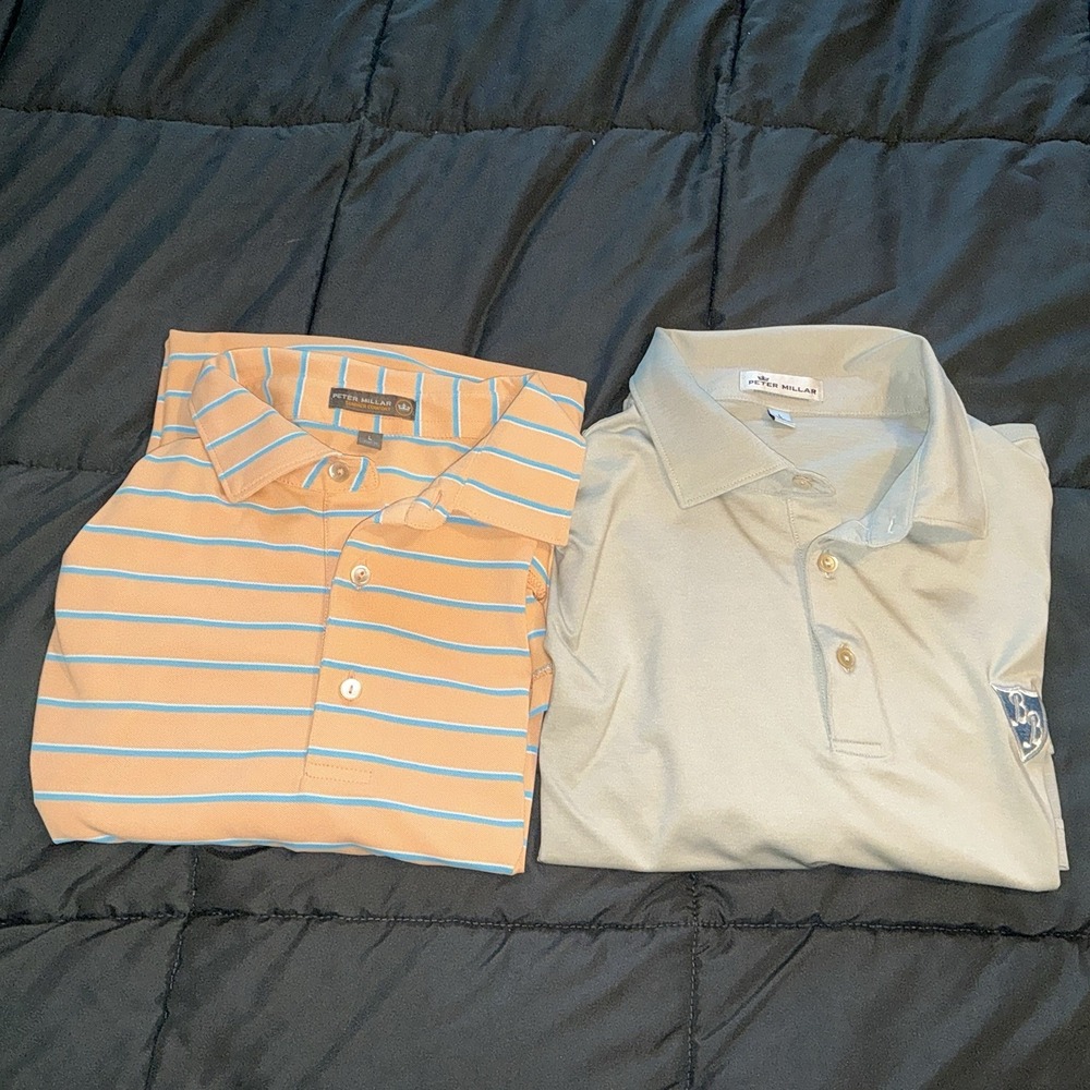 Peter Millar Golf Polo Lot of‎ 2 Men Shirts Orange And Light Green Sz Medium